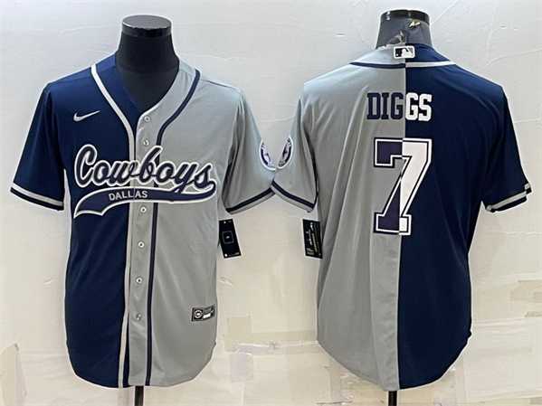 Men's Dallas Cowboys #7 Trevon Diggs Navy Gray Split With Patch Cool Base Stitched Baseball Jersey,We sell and wholesale Men's Dallas Cowboys #7 Trevon Diggs Navy Gray Split With Patch Cool Base Stitched Baseball Jersey on line form chian!